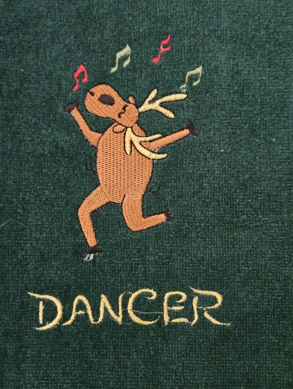 Embroidered Reindeer Holiday Kitchen Towels - Dark Green